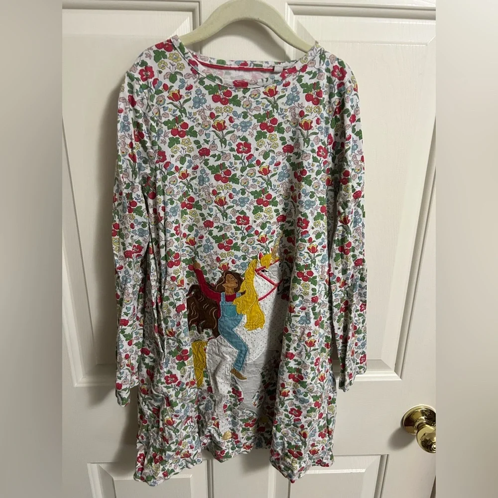 Mini Boden Ivory Autumn Raspberry Unicorn Applique DITSY Dress Size 8-9years - Picture 2 of 6